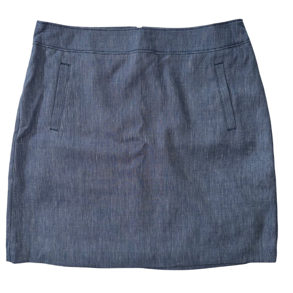 LOFT Blue Linen Blend Textured A-Line Mini Skirt with Pockets Size 6